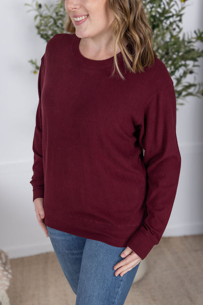 Michelle Mae Corrine Ribbed Pullover Top - Burgundy