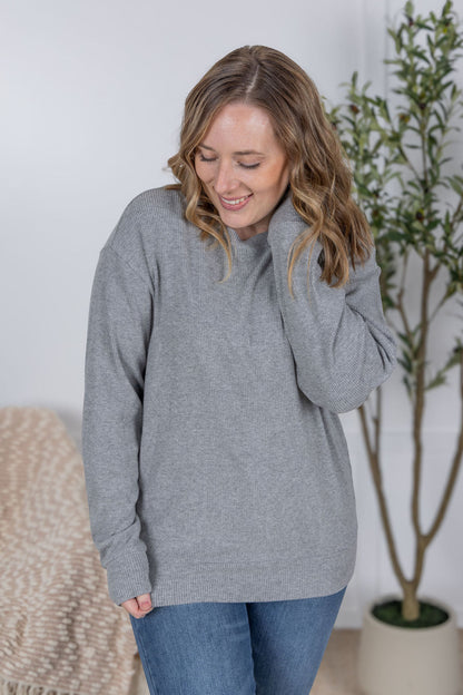 Michelle Mae Corrine Ribbed Pullover Top - Light Grey