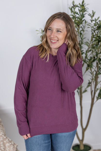 Michelle Mae Corrine Ribbed Pullover Top - Plum