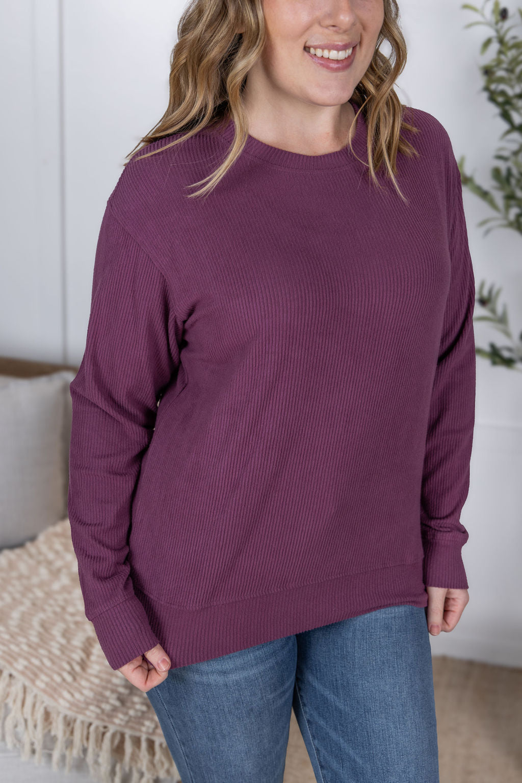 Michelle Mae Corrine Ribbed Pullover Top - Plum