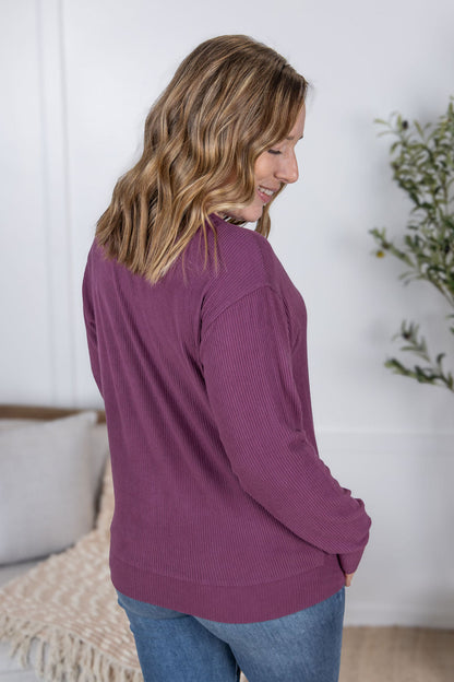 Michelle Mae Corrine Ribbed Pullover Top - Plum