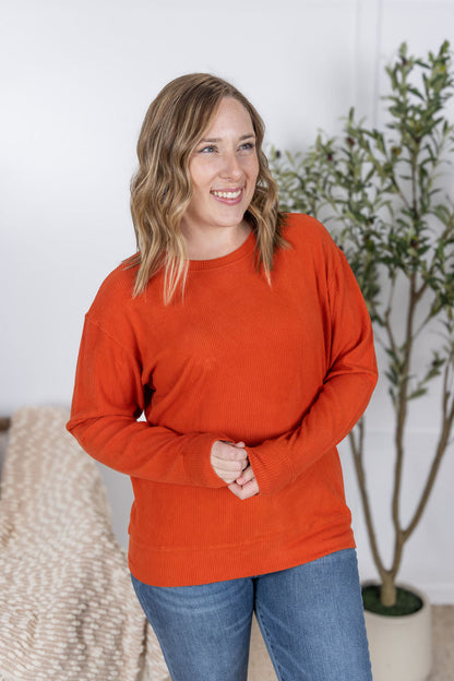 Michelle Mae Corrine Ribbed Pullover Top - Pumpkin