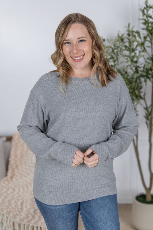 Michelle Mae Corrine Ribbed Pullover Top - Light Grey