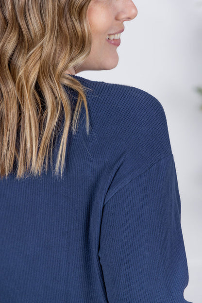 Michelle Mae Corrine Ribbed Pullover Top - Navy