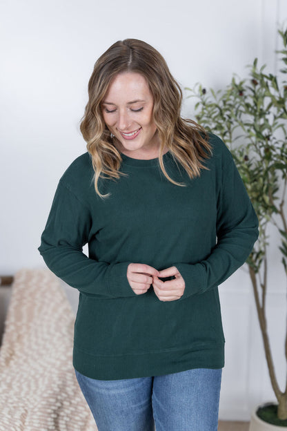 Michelle Mae Corrine Ribbed Pullover Top - Hunter Green