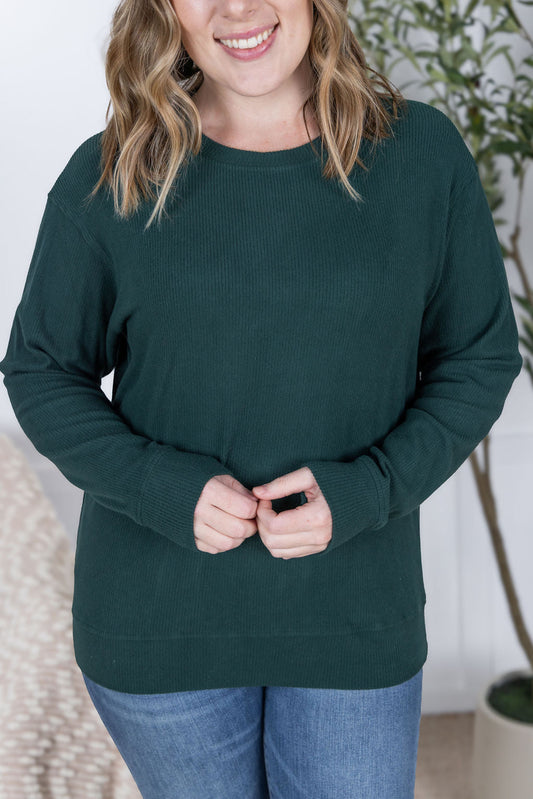 Michelle Mae Corrine Ribbed Pullover Top - Hunter Green