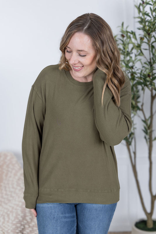 Michelle Mae Corrine Ribbed Pullover Top - Olive