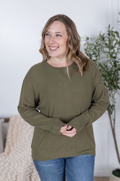 Michelle Mae Corrine Ribbed Pullover Top - Olive