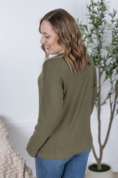Michelle Mae Corrine Ribbed Pullover Top - Olive