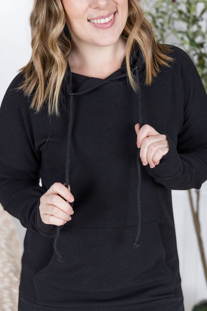 Michelle Mae Kacey Ribbed Hoodie - Black