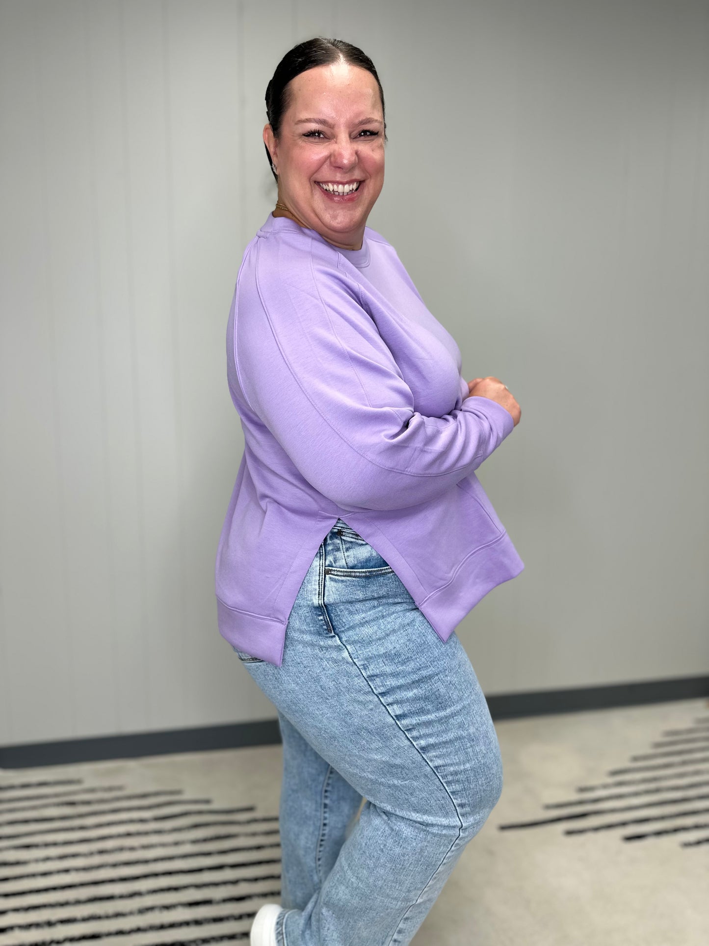 It's The Little Things Relaxed Scuba Pullover in Lavender