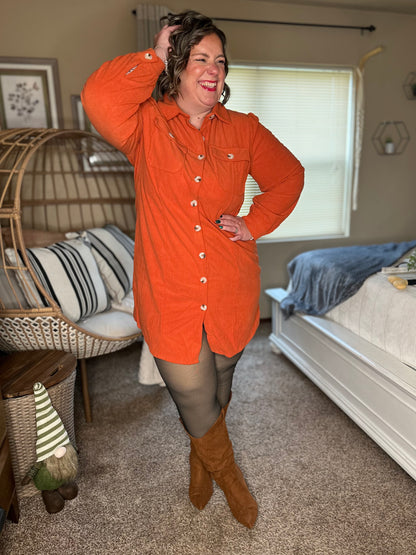 Clever in Corduroy Shirt Dress