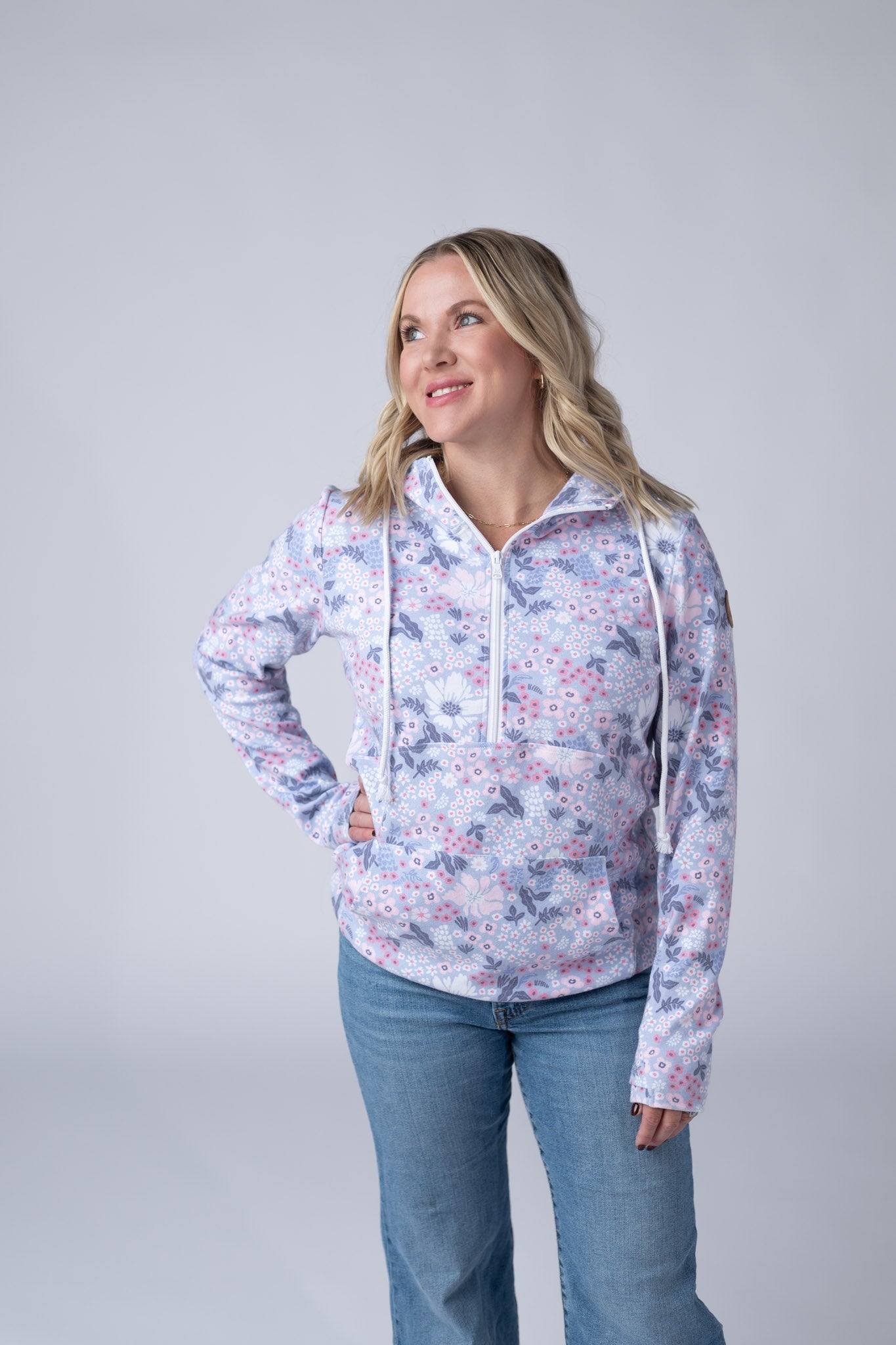 Michelle Mae HalfZip Hoodie - Ditsy Blush Floral