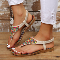 PREORDER: Beaded PU Leather Open Toe Sandals