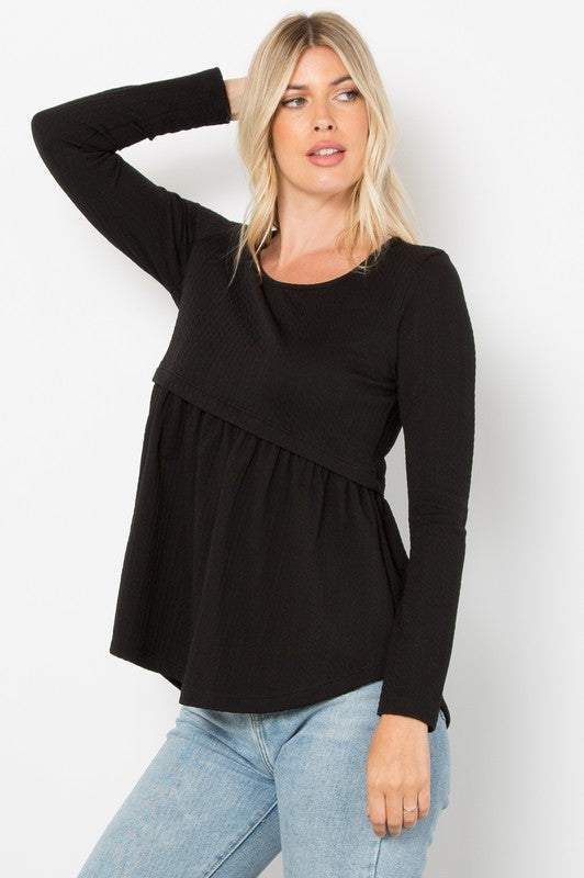 Textured & Twirly Babydoll Top- Black