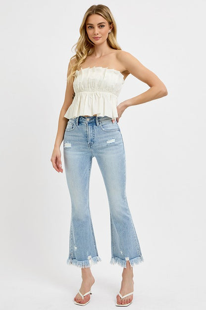 Edgy Flair Raw Hem Distressed Cropped Jeans