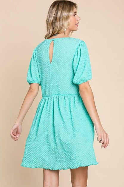 Blue Bird Puff Sleeve Dress