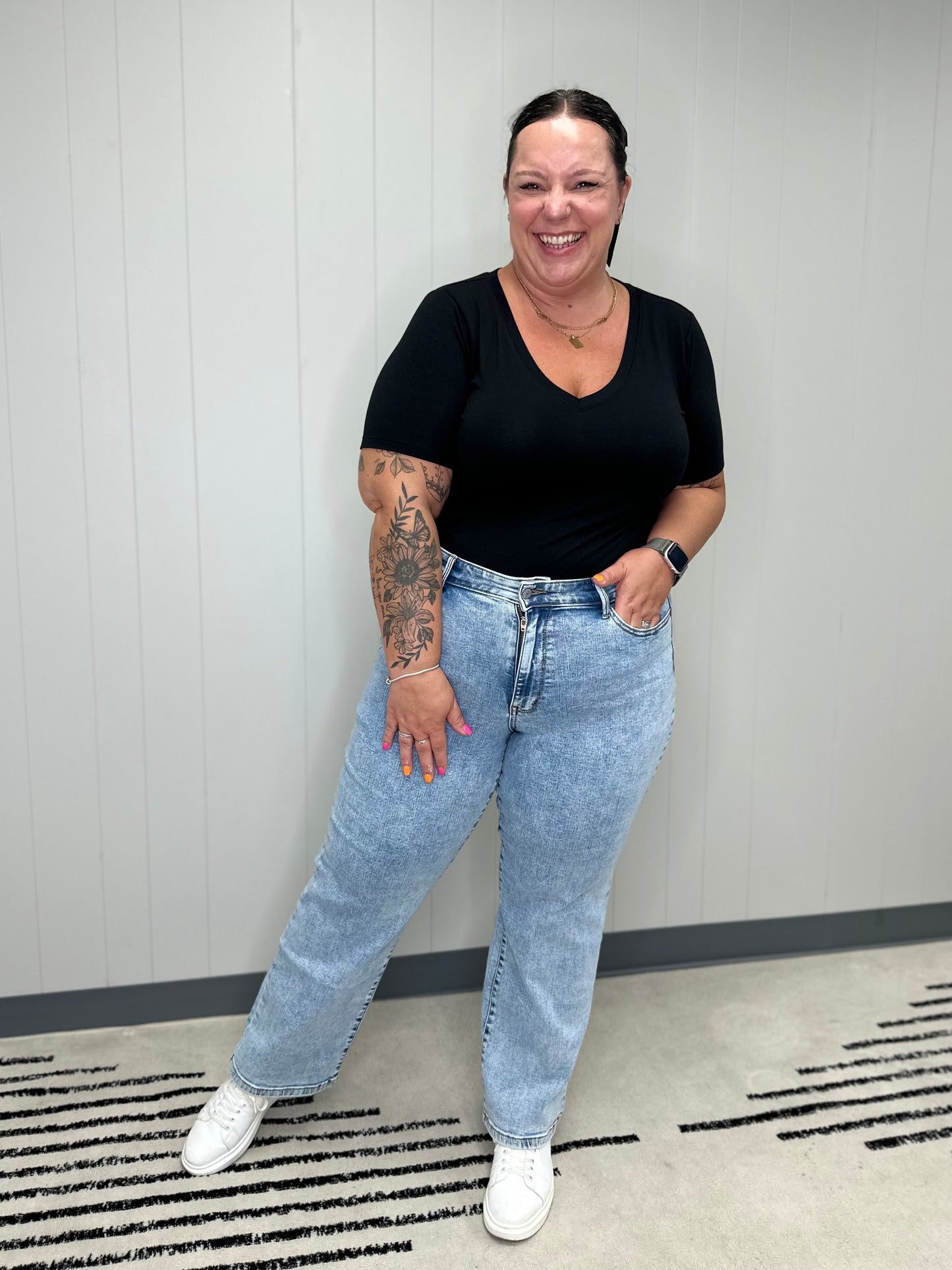 Debbie High Rise Stone Wash Straight Fit Jeans