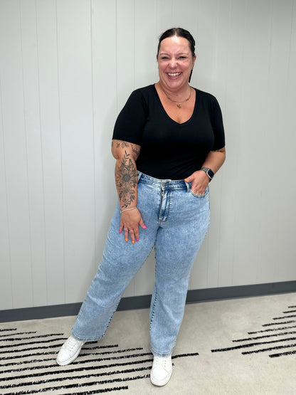 Debbie High Rise Stone Wash Straight Fit Jeans