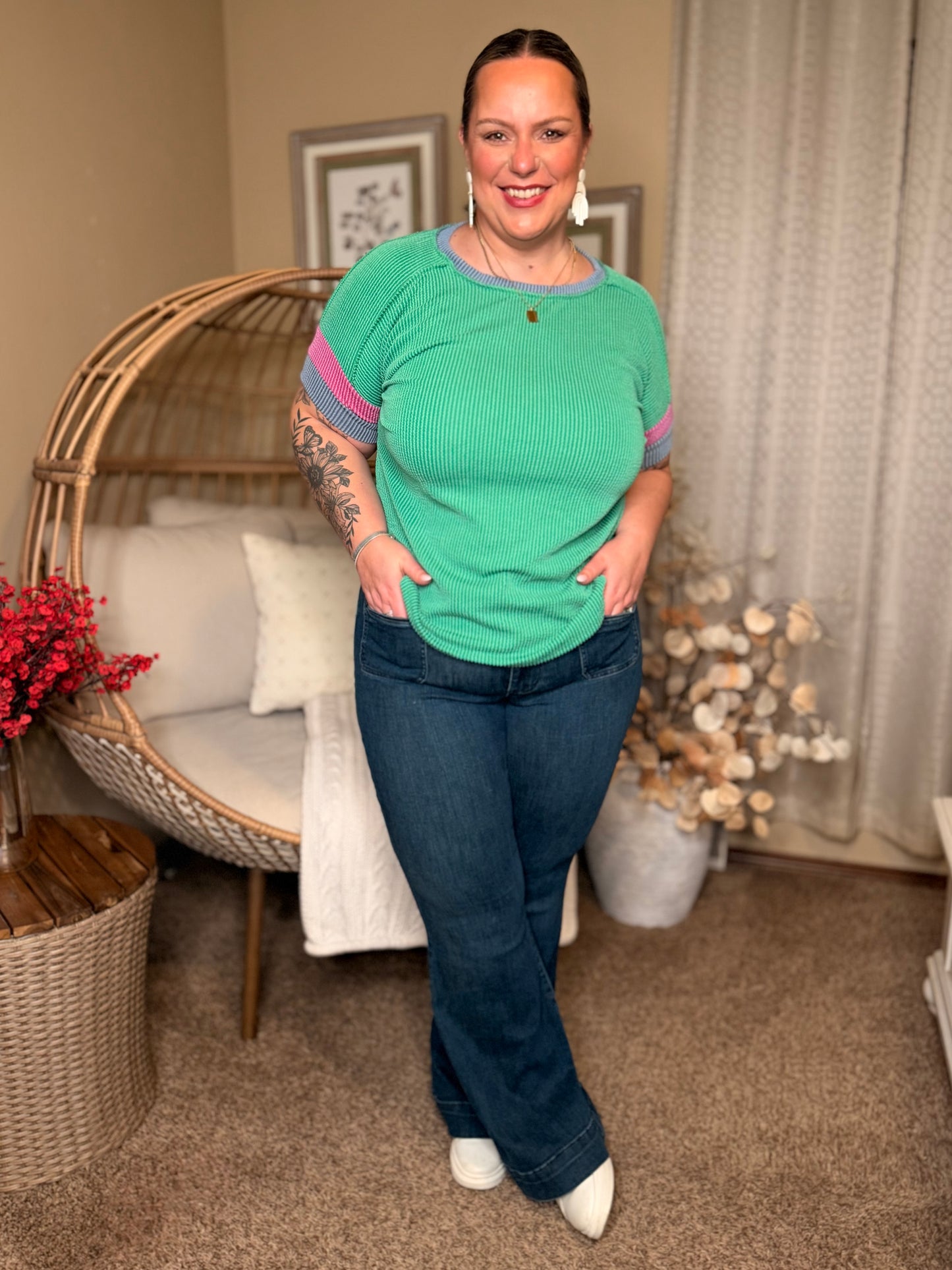 It's an Ego Thing Cable Ribbed Knit Top in Kelly Green