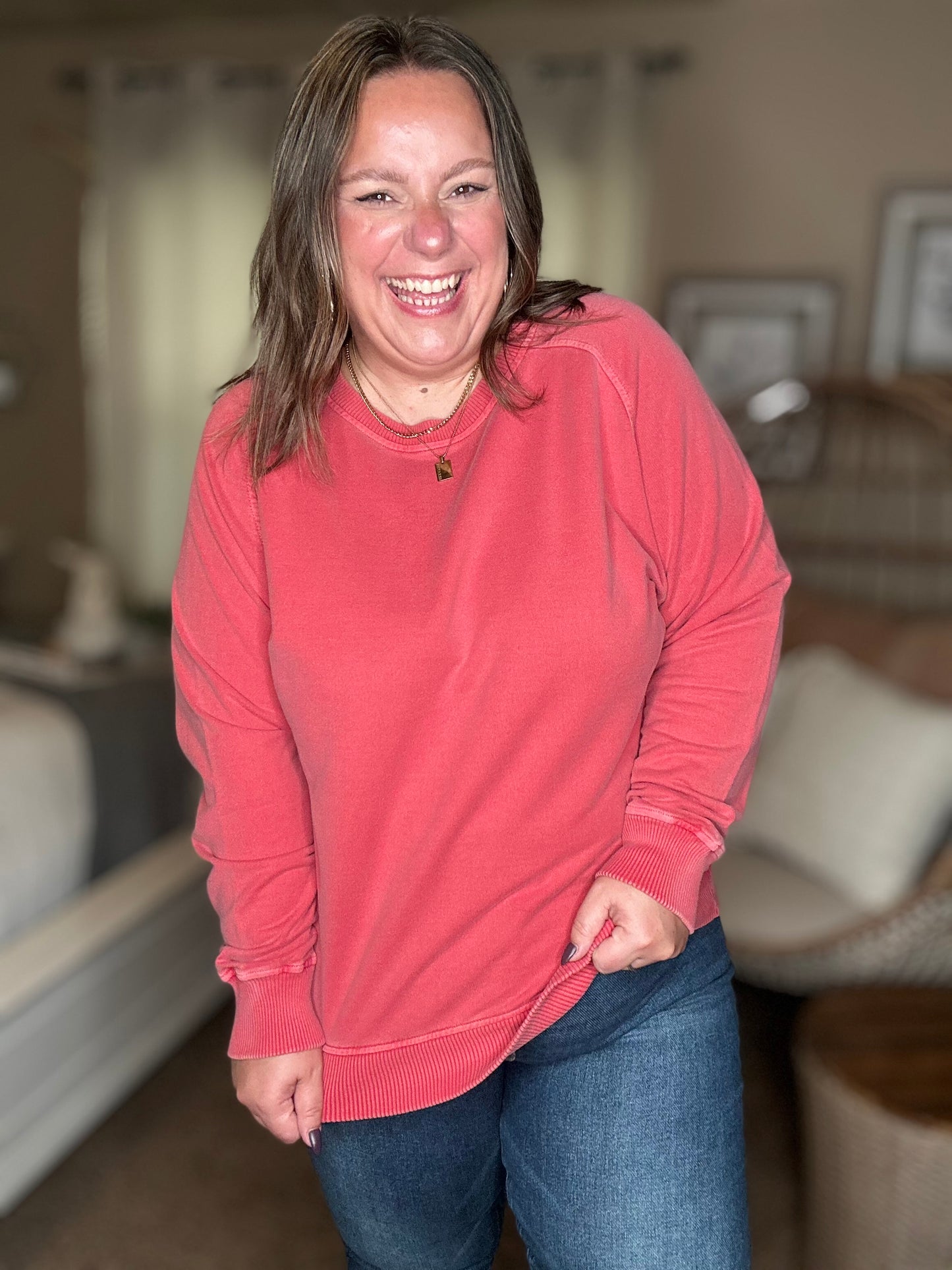 Daily Ease Mineral Wash Pullover in Ruby