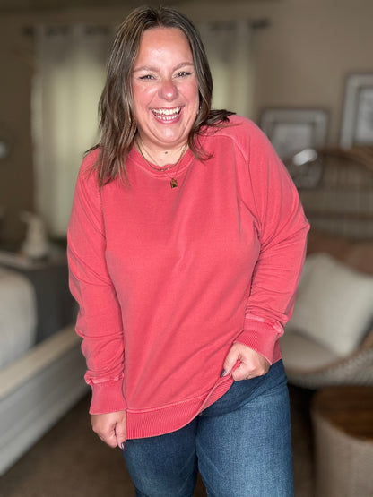 Daily Ease Mineral Wash Pullover in Ruby