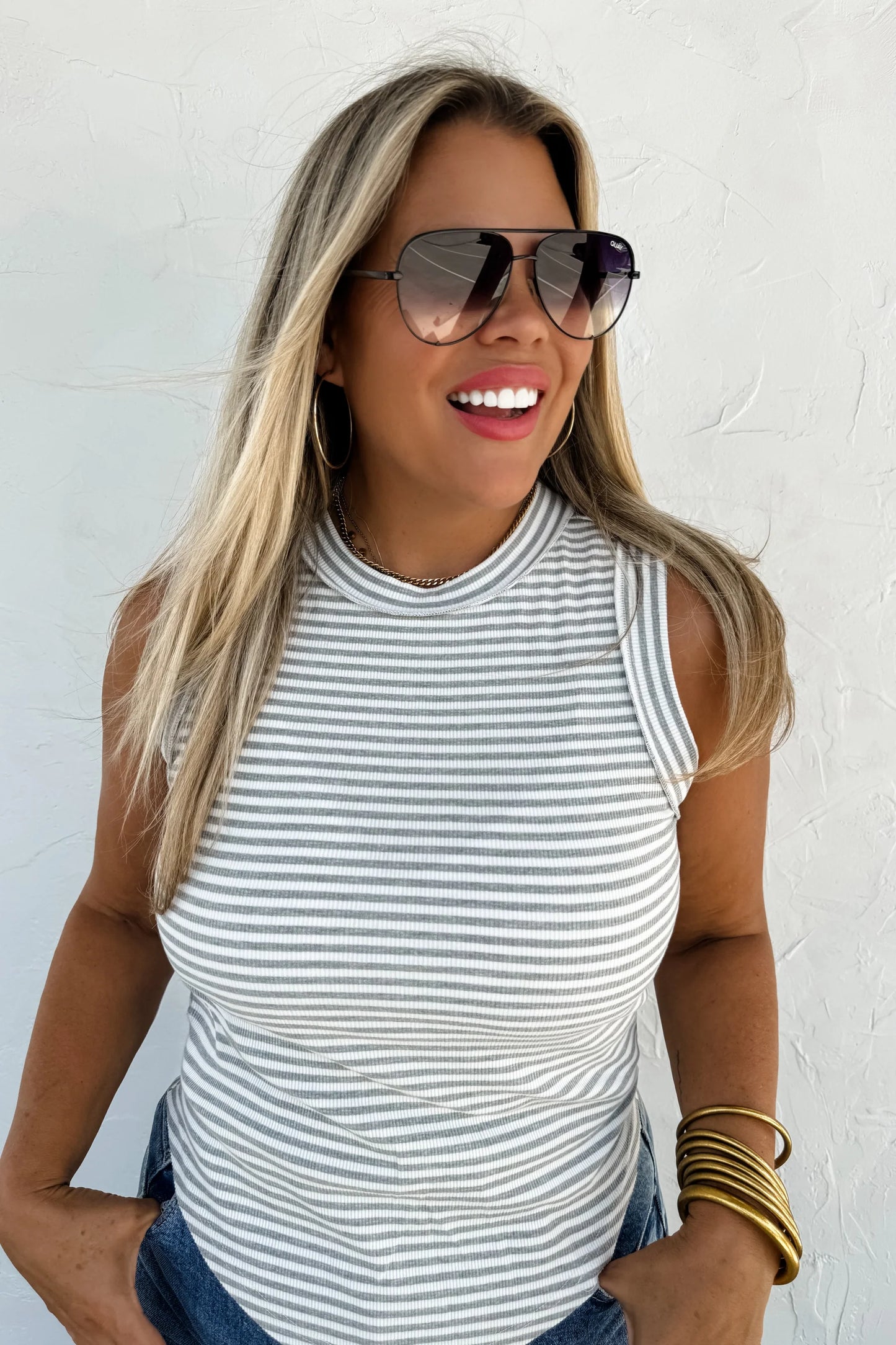 BIANCA BASIC STRIPE RIBBED TANK