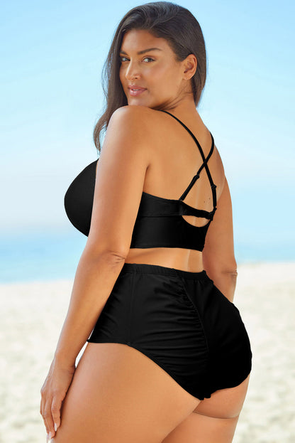 PREORDER: Halter Neck Crisscross Ruched Two-Piece Swimsuit