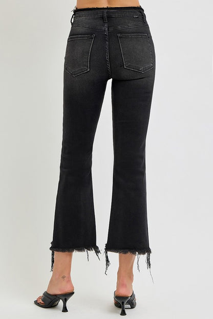 Retro Charm Raw Hem Cropped Flare Jeans