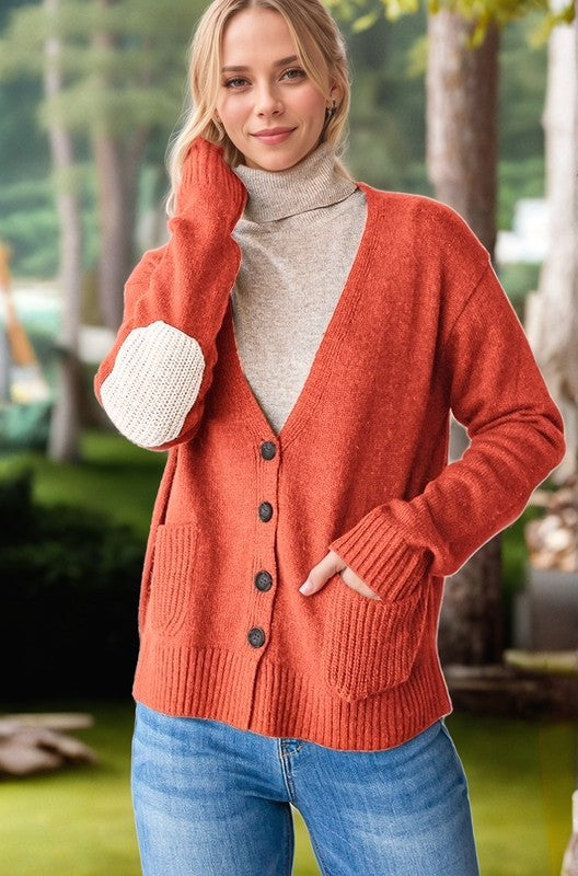 Cozy Charm Buttoned Cardigan Orange Red