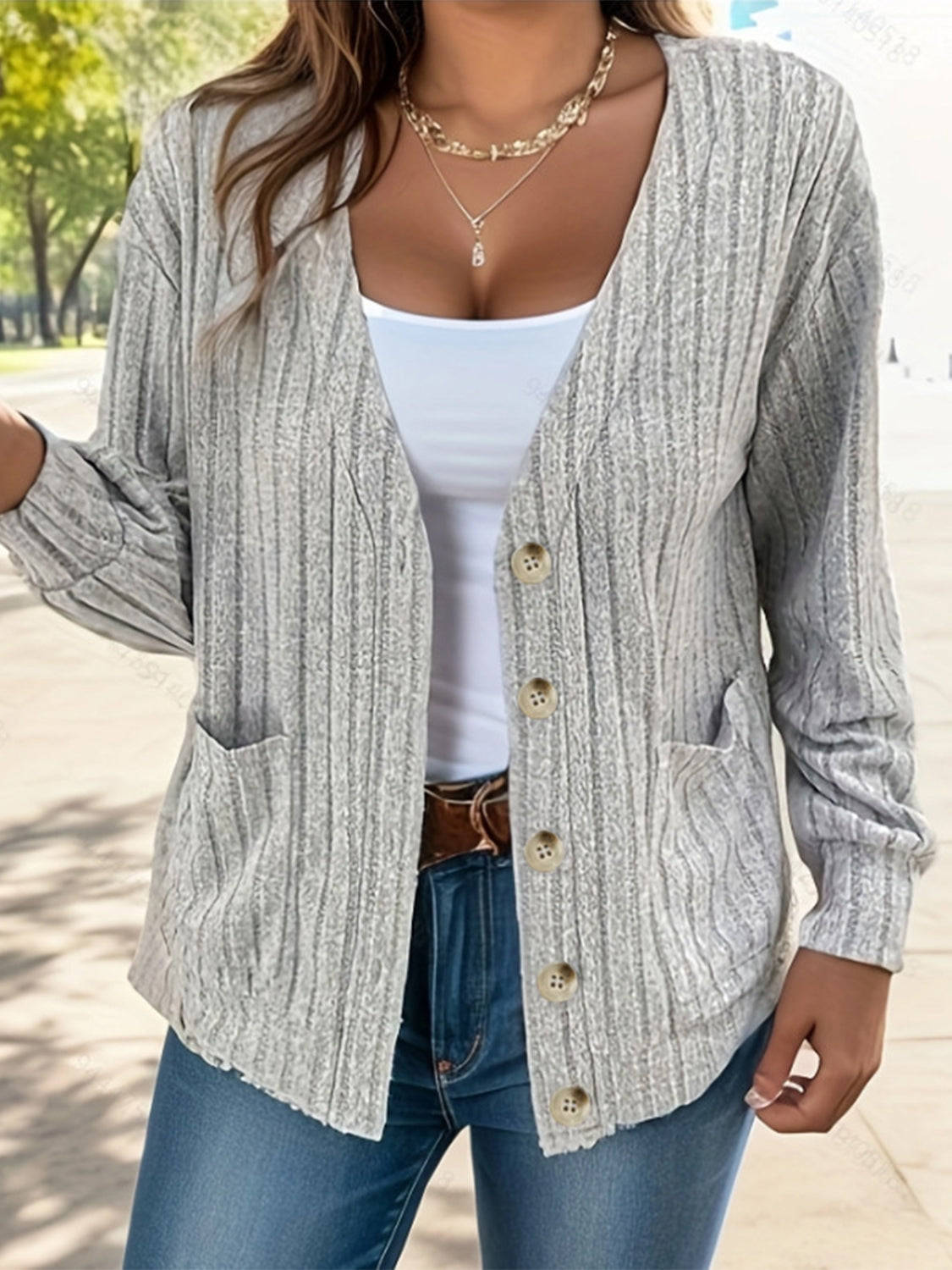 PREORDER - Cozy Layers Button Up V-Neck Long Sleeve Cardigan