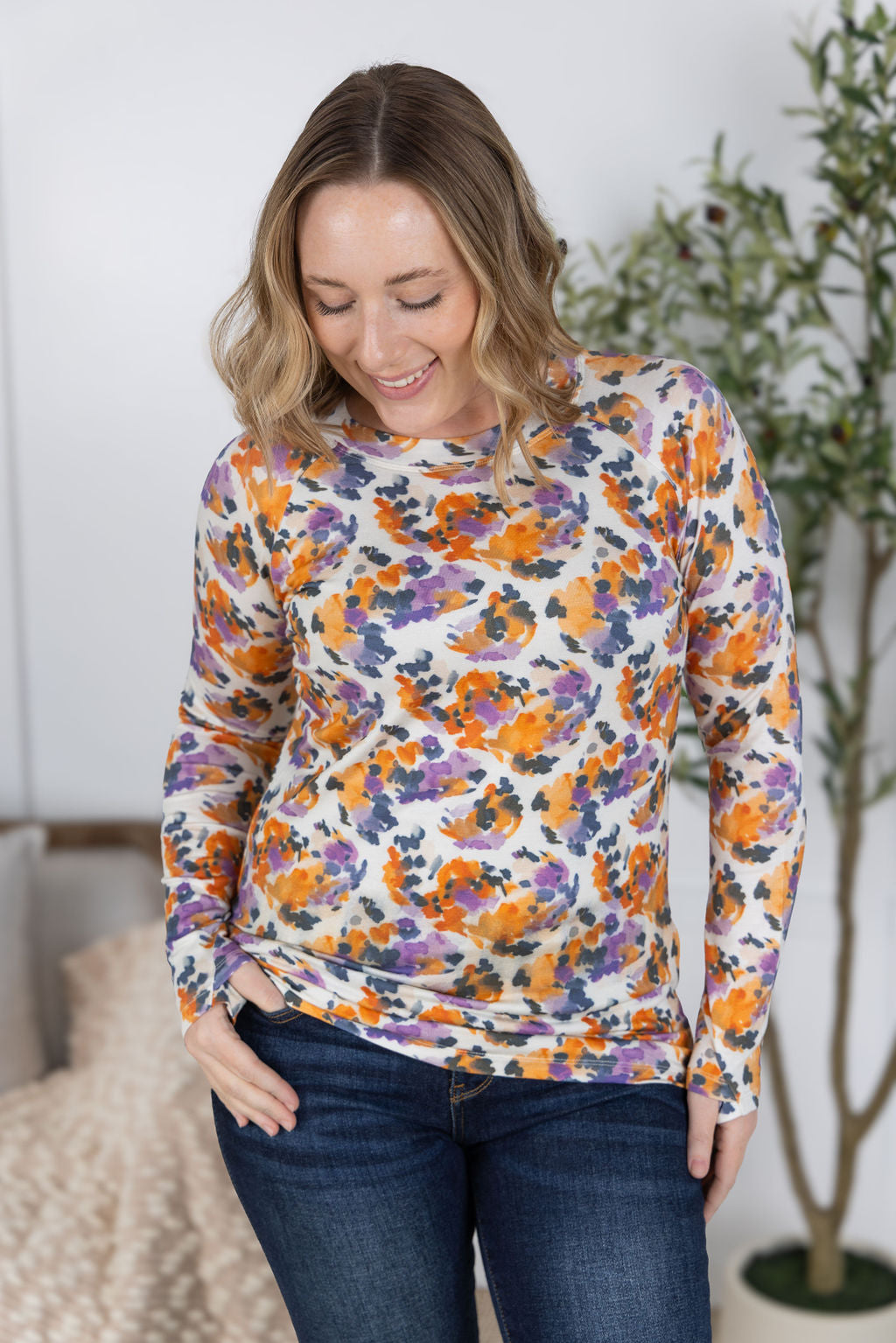 Michelle Mae Blair Long Sleeve Top - Autumn Purple Abstract