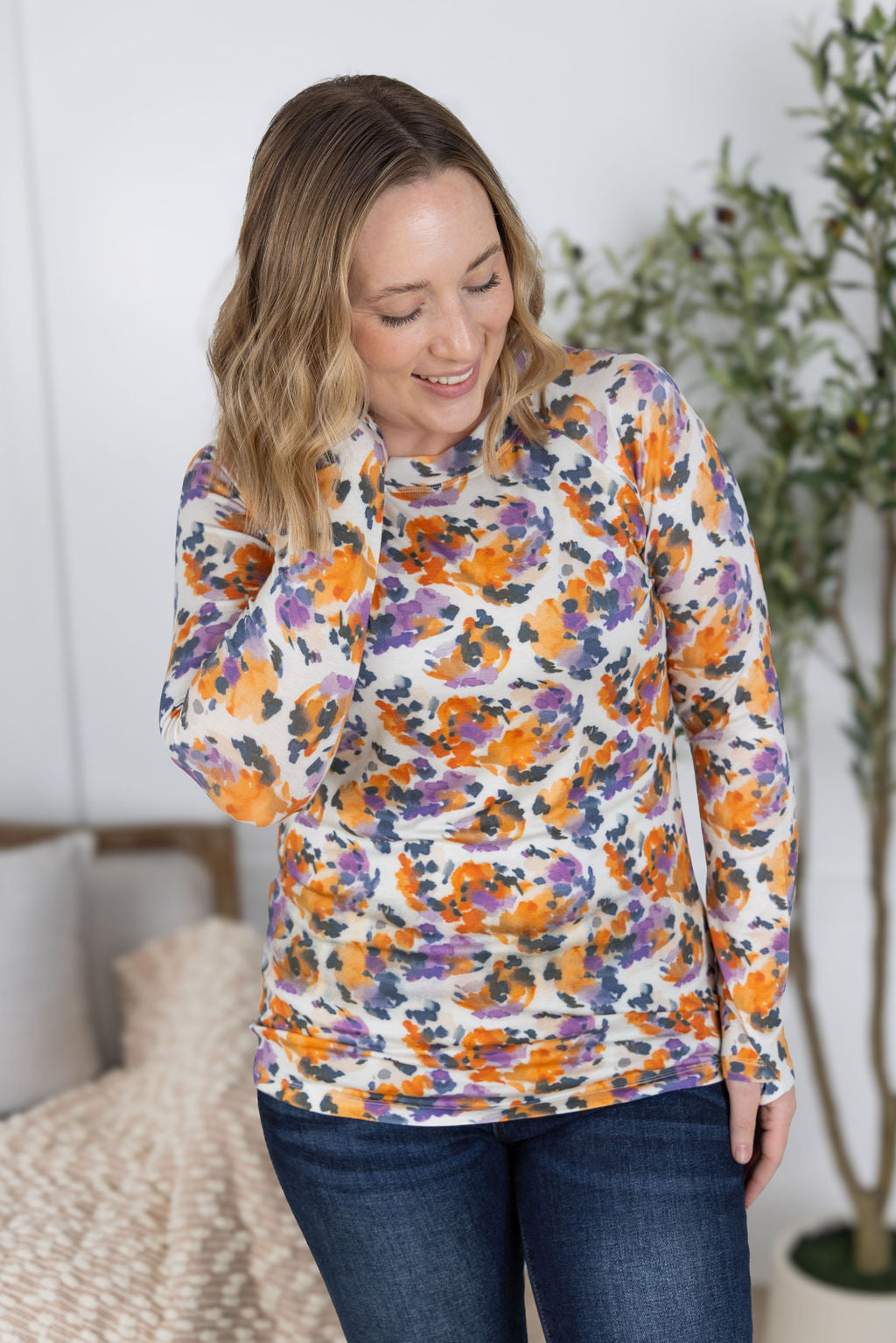 Michelle Mae Blair Long Sleeve Top - Autumn Purple Abstract