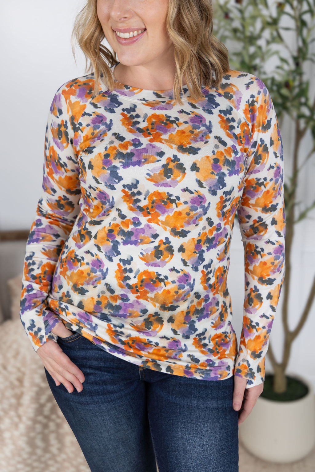 Michelle Mae Blair Long Sleeve Top - Autumn Purple Abstract