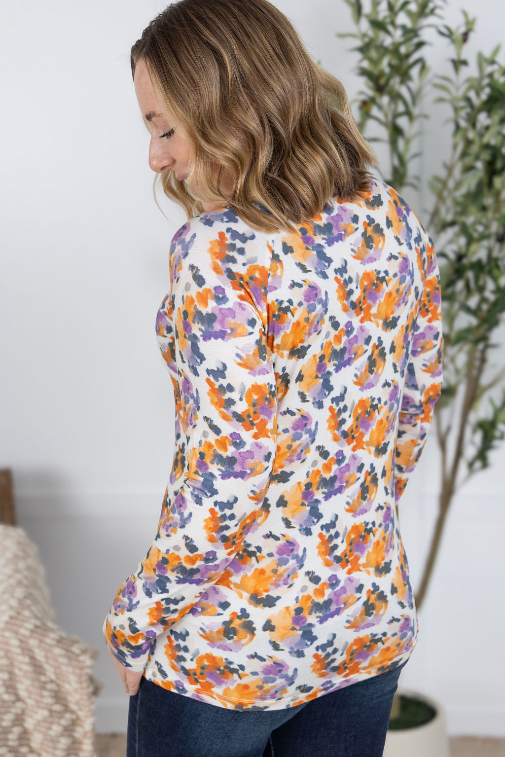 Michelle Mae Blair Long Sleeve Top - Autumn Purple Abstract