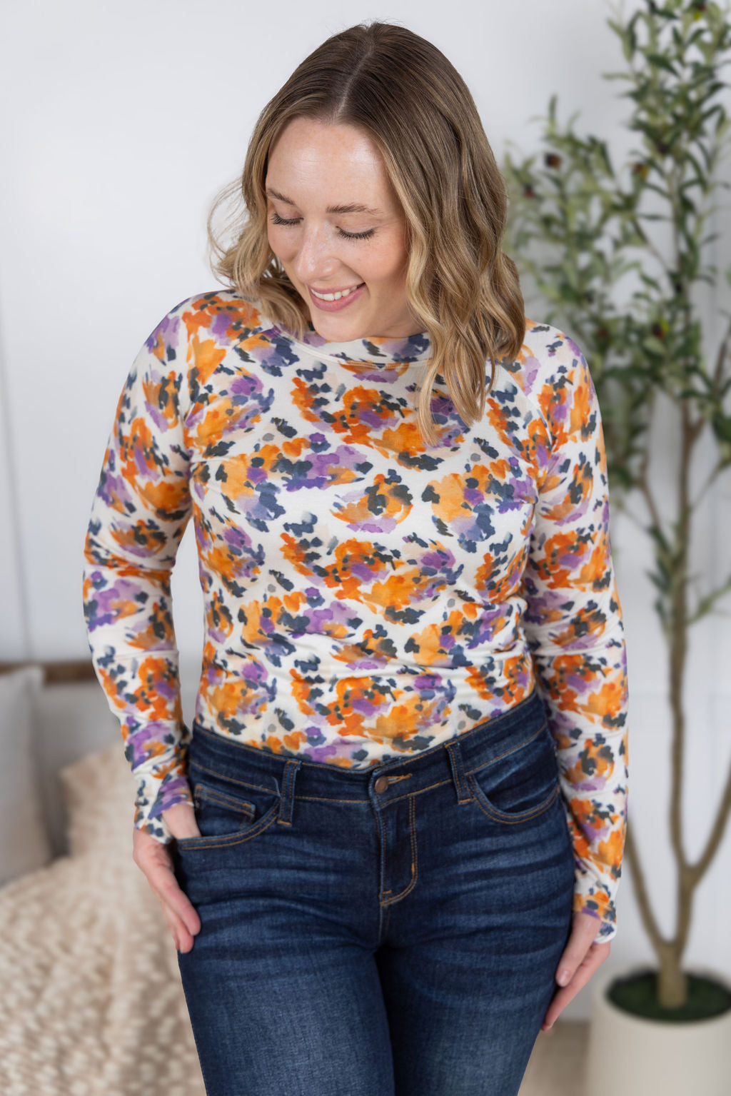 Michelle Mae Blair Long Sleeve Top - Autumn Purple Abstract