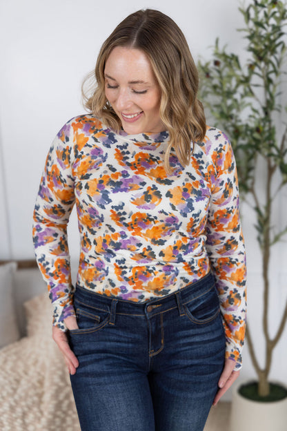Michelle Mae Blair Long Sleeve Top - Autumn Purple Abstract