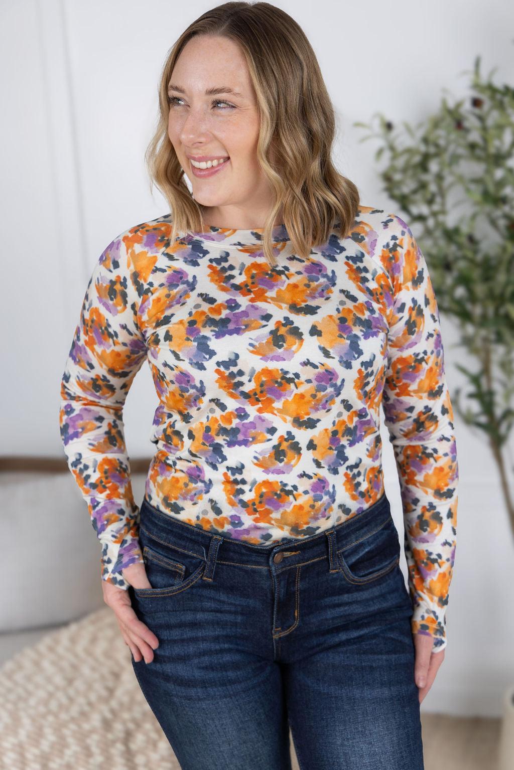 Michelle Mae Blair Long Sleeve Top - Autumn Purple Abstract