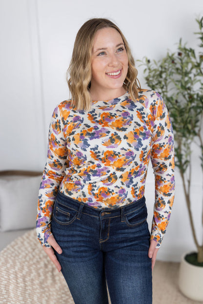 Michelle Mae Blair Long Sleeve Top - Autumn Purple Abstract