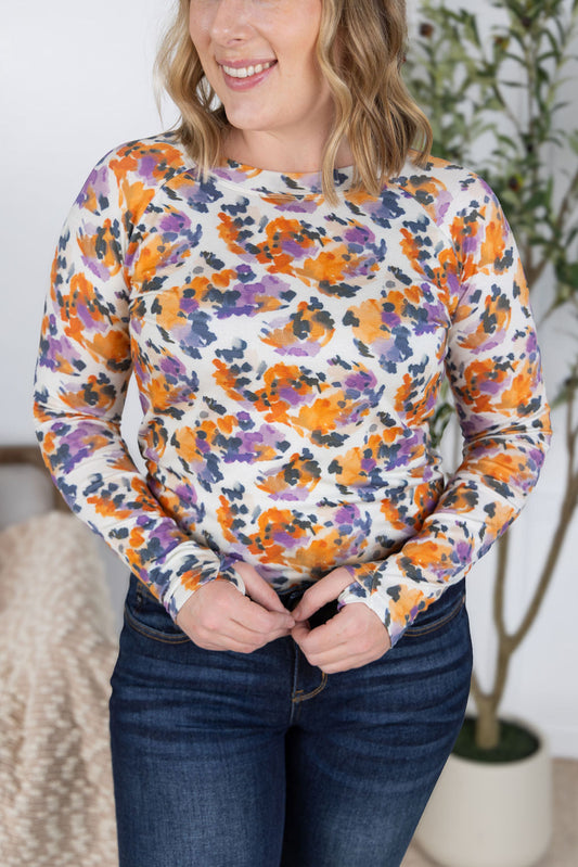 Michelle Mae Blair Long Sleeve Top - Autumn Purple Abstract