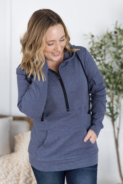 Michelle Mae Pixie Pocket Halfzip Hoodie - Heathered Navy