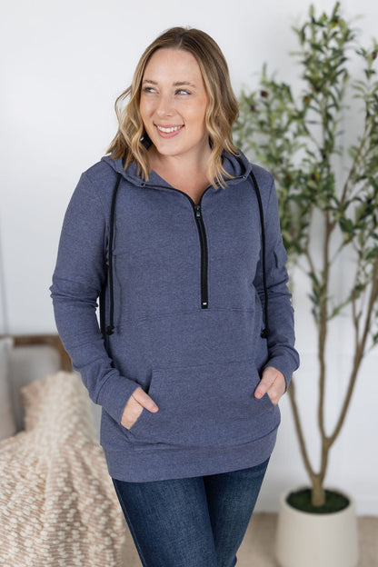 Michelle Mae Pixie Pocket Halfzip Hoodie - Heathered Navy