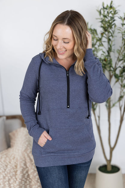 Michelle Mae Pixie Pocket Halfzip Hoodie - Heathered Navy