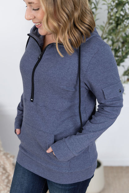 Michelle Mae Pixie Pocket Halfzip Hoodie - Heathered Navy