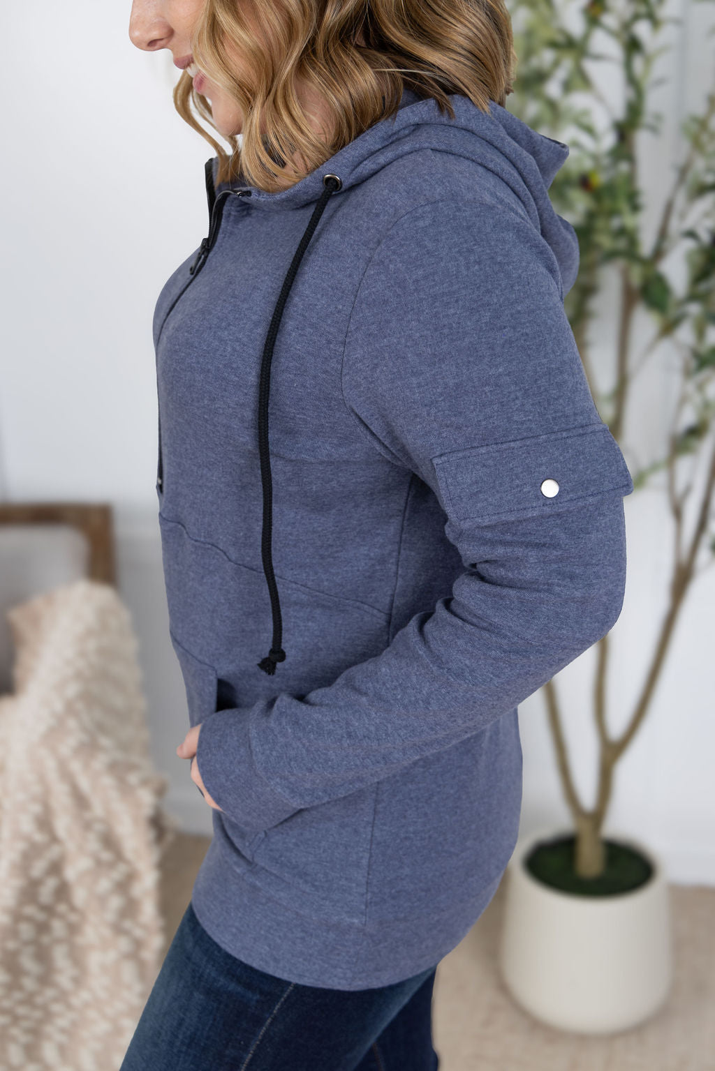 Michelle Mae Pixie Pocket Halfzip Hoodie - Heathered Navy