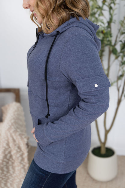 Michelle Mae Pixie Pocket Halfzip Hoodie - Heathered Navy