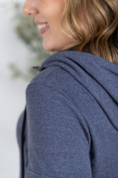 Michelle Mae Pixie Pocket Halfzip Hoodie - Heathered Navy