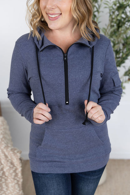 Michelle Mae Pixie Pocket Halfzip Hoodie - Heathered Navy