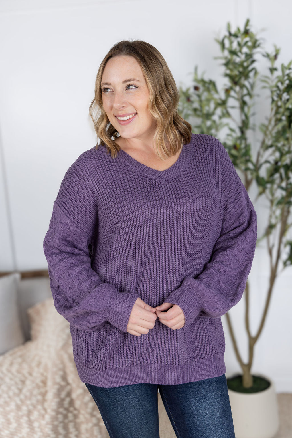 Michelle Mae Talina Textured Sweater - Purple