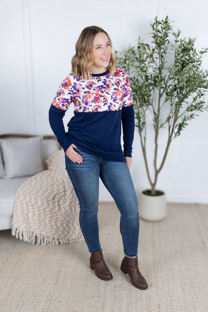 Michelle Mae Natalie Pullover - Autumn Purple Abstract and Navy
